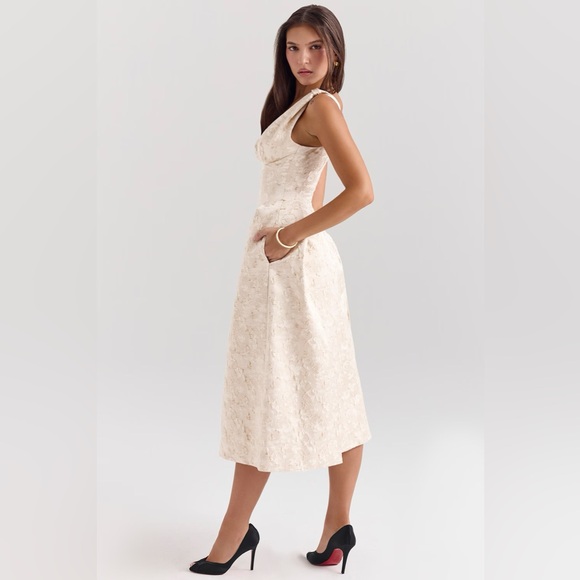 House of CB Ivory Metallic Jacquard Midi Dress - Picture 3 of 7
